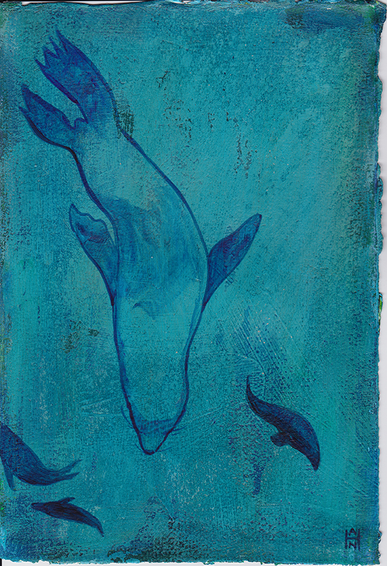 Sea Lions at Play, acrylic on paper, 8" x 12"