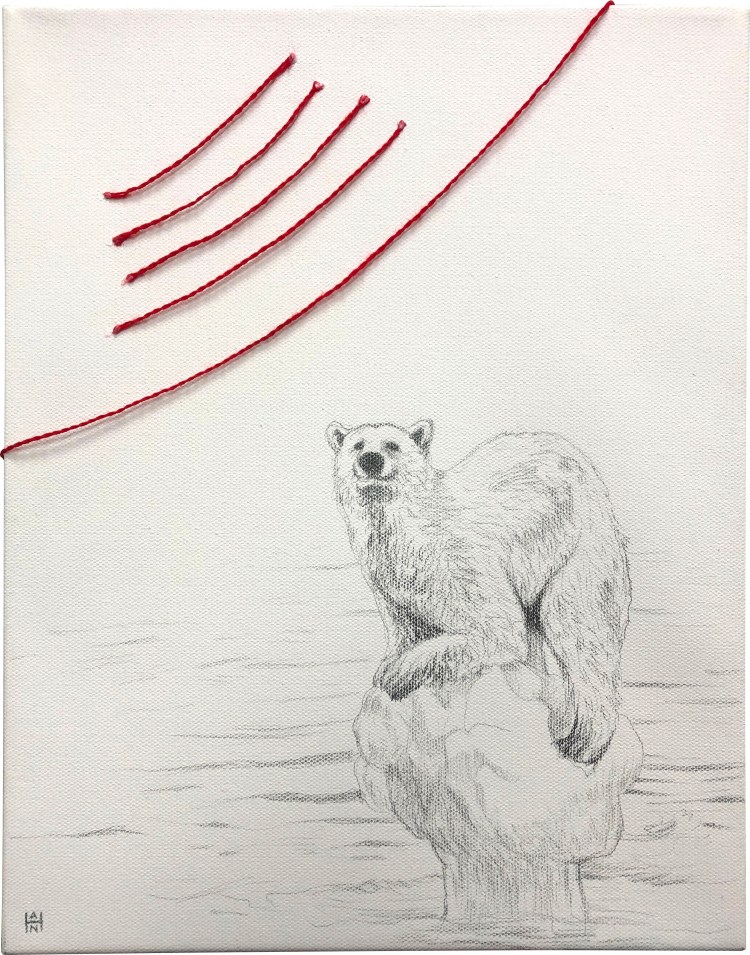 "Polar Vortex", Graphite and yarn on canvas,11x14