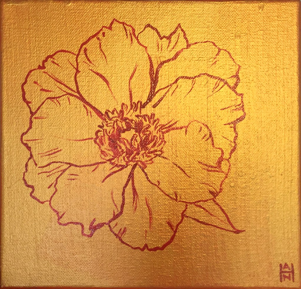Golden Hibiscus 1, acrylic on canvas, 8" x 8", $125