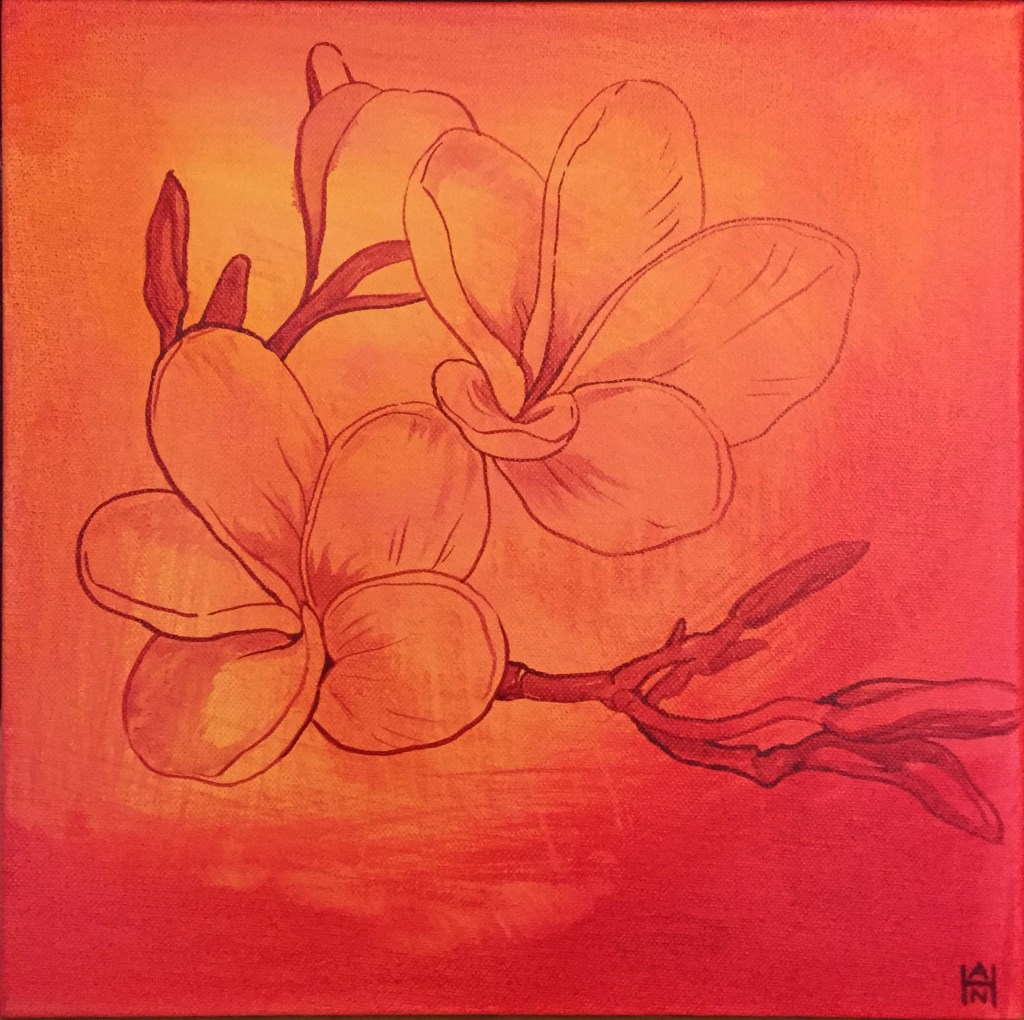 Tropical Heat Plumeria, Acrylic on canvas, 12" x 12", $300
