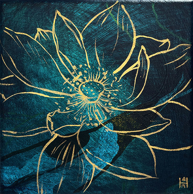 Golden Flotilla 3, Acrylic on canvas, 6" x 6", $175
