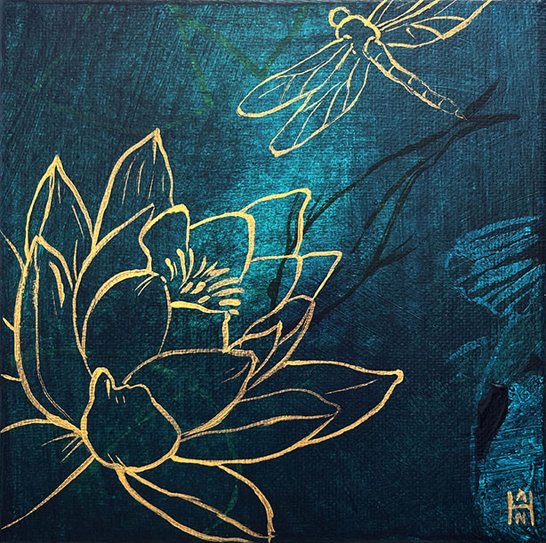 Golden Flotilla 4, Acrylic on canvas, 6" x 6", $175
