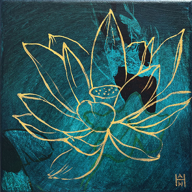 Golden Flotilla 5, Acrylic on canvas, 6" x 6", $175